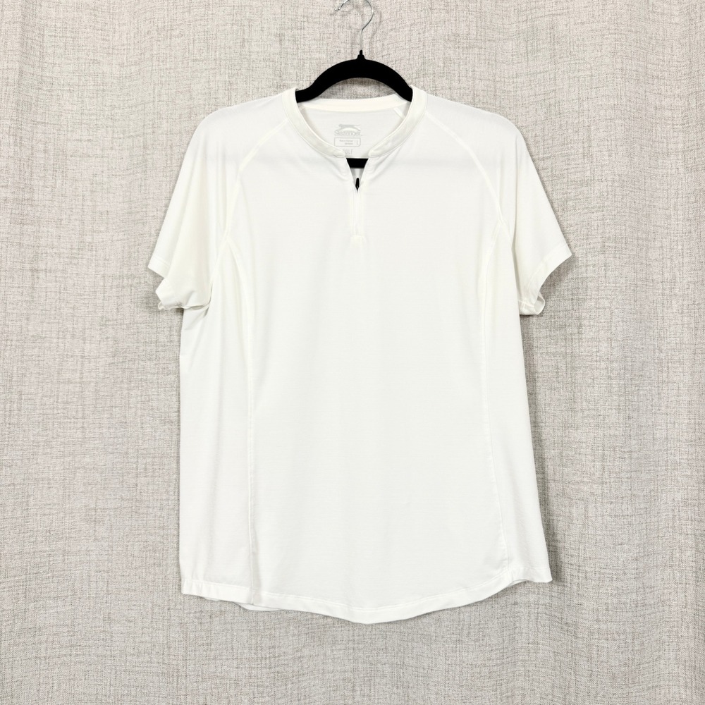 Slazenger Golf Shirt Sz L White Quarter Zip Short Sleeve Performance Pickleball